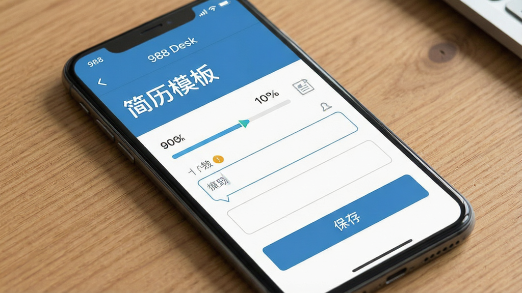 һ�������ֻ���Ļչʾ988 DeskӦ�ý��棬�����Ǽ����༭ҳ�棬�Ϸ��С�����ģ�塱�������·��������ͱ��水ť�������������Ű��࣬�ִ���ƽ�����ϸ�ڰ�������������ʾͼ�꣬���ʸ��壬�ɾ��޶���Ԫ��