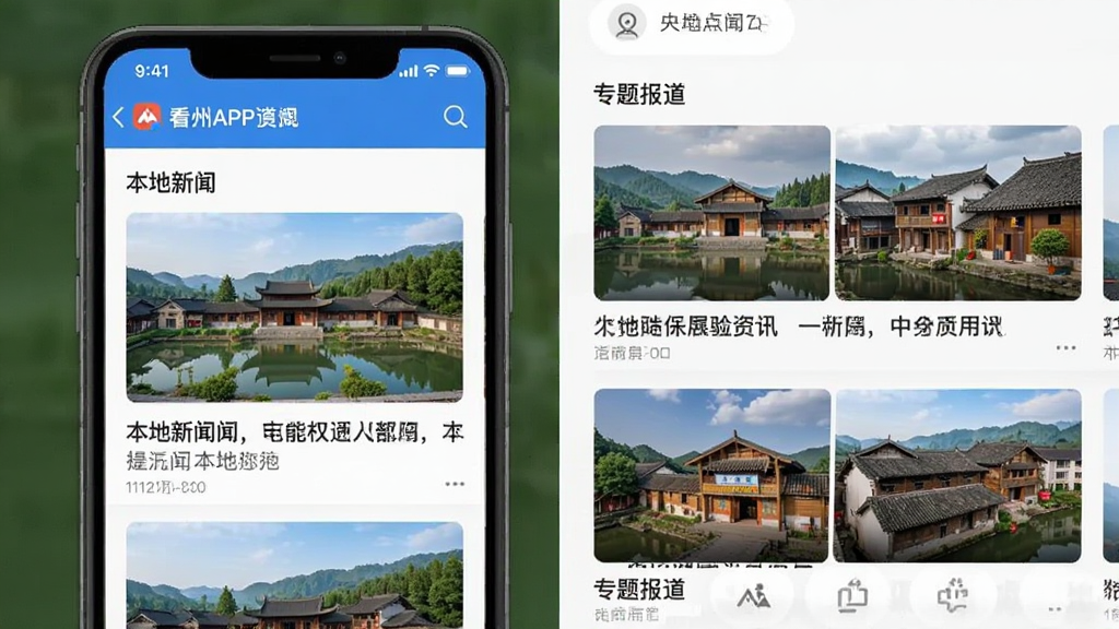 看道州APP新闻资讯页面,手机界面中显示本地新闻卡片和专题报道,布局清晰,配图精美,画质清晰,无多余元素