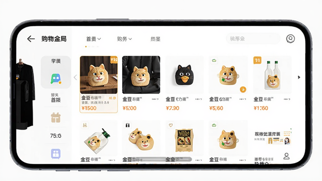 ������APP����չʾ������Ϊ�ֻ���Ļ�ϵĹ����̳���ҳ����������չʾ��Ʒ������Ƽ�λ���Ű���󷽣�����ִ���Լ��ϸ�ڰ�����ƷͼƬ���۸��ǩ�����ʸ��壬�ɾ��޶���Ԫ��