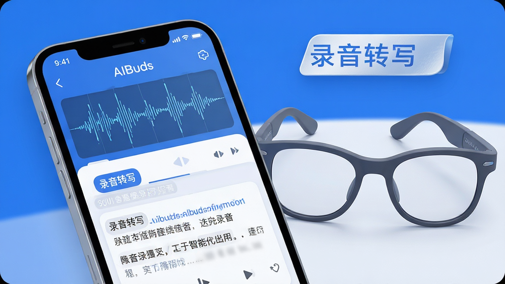 ���壺AIBudsӦ�ý���չʾ����¼�����ܣ��ֻ���Ļ��ʾ������תд���֣��Ա߷��������۾������֣��ֻ����۾�ǰ����䣬���������ɼ����Ű棺���Ƽ��У����ֱ�ǩ��¼��תд��ͻ��������ִ���ƽ������ɫ�����ס�ϸ�ڣ����ζ�̬�����ֶ�����������ʣ����壬�ɾ����޶���Ԫ�ء�