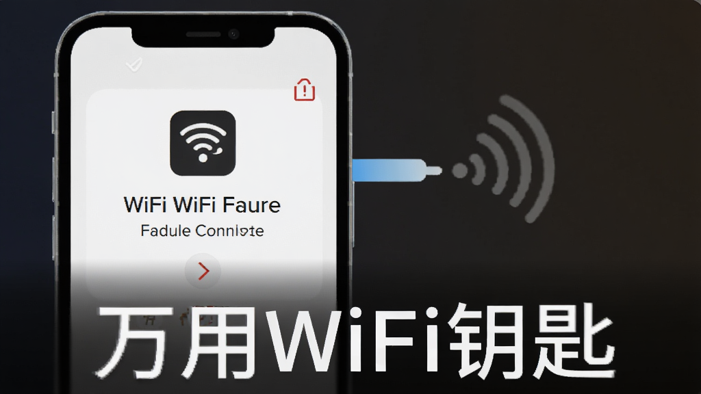 һ���ֻ�����WiFiʧ�ܵ�ʾ��ͼ����Ļ��ʾ����WiFiԿ�׵Ĺ�����ʾ���棬����Ϊ��ɫ���䣬����࣬ͼƬ�·��С�����WiFiԿ�ס������������������޶���Ԫ�ء�