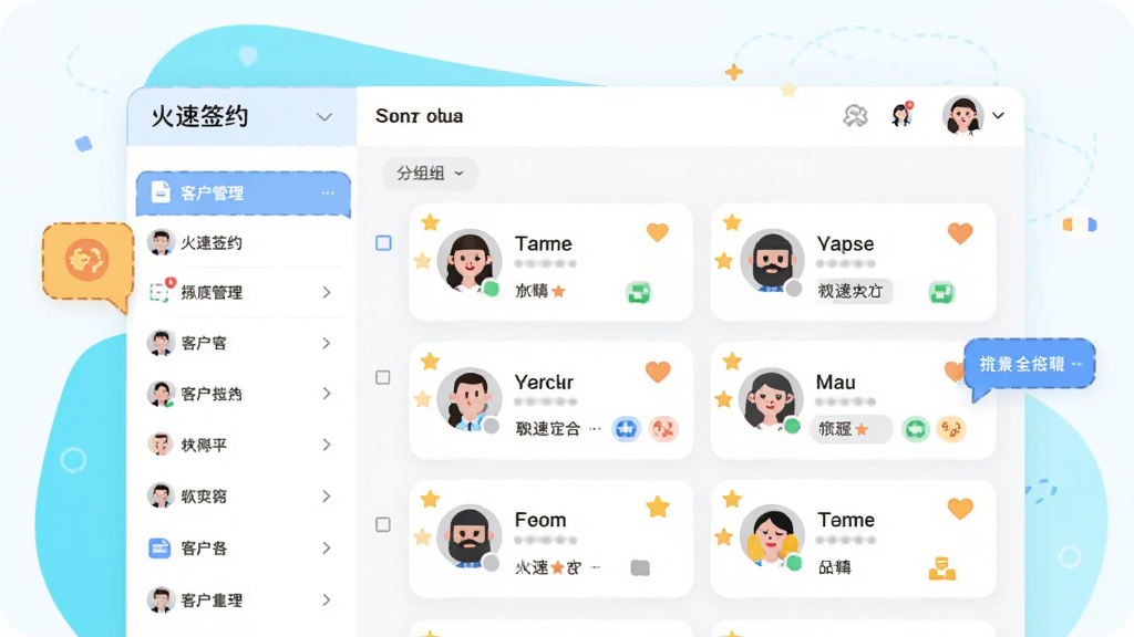 �廭��񣬻��������ǡ�����ǩԼ�������Ŀͻ��������棬���Ϊ�����б����Ҳ�Ϊ�����Ǳ�ͱ�ǩ�Ŀͻ���Ƭ������ɾ����࣬����һЩ��ͨ�Ի�����Ԫ�غ�����ͷ��ͼ�꣬����ɫ�����£���ƽ����Ʒ��ϸ�ڷḻ�����ʸɾ�
