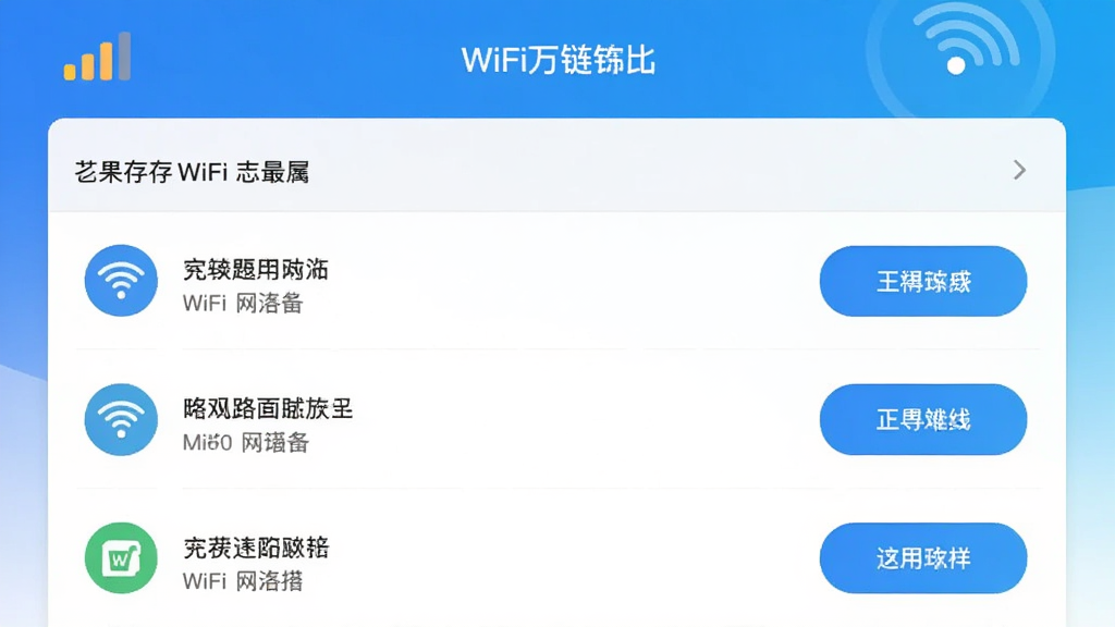 WiFi����Կ�׵��������ͼ�����ñ�ƽ����Ʒ�������׽���ɫΪ��ɫ����������ʾ�ź�ǿ��ͼ�꣬�в����������ѱ���Ϳ��õ�WiFi�����б���ÿ�������Ҳ�������Ŀ�����Ӱ�ť�����岼�ּ�����죬���ʸ��壬�ɾ��޶���Ԫ��