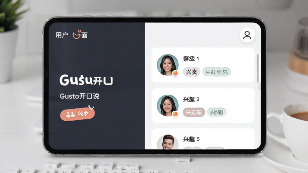 �������ơ�Gusto����˵��������չʾ�û�ƥ���б�������ͷ�񡢵ȼ�����Ȥ��ǩ�������������罻��񣬸ɾ�����