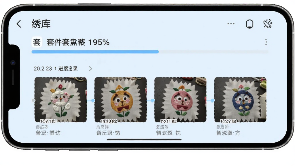 �ֻ���ͼչʾ����⡱App�Ľ��ȼ�¼ҳ�棬�����Ϸ���ʾ�׼����ƺͽ��Ȱٷֱȣ��·���ʱ��˳�������ż����岼��Ƭ����ͼ��ÿ�Ŷ������ںͱ�ע�������ǵ��ŵ�ǳ��ɫ�������࣬ͼ���������߷ֱ��ʣ��޶���Ԫ��