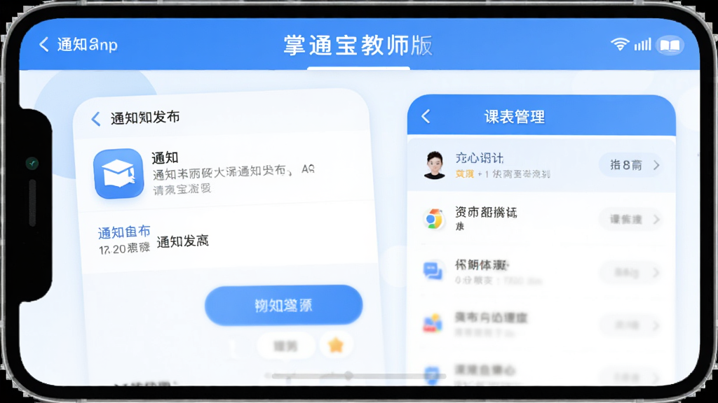 ��ͨ����ʦ��App�����ͼ��չʾ֪ͨ�����Ϳα��������ܣ�����������ͼ��Բ��ɫ������ɫ�Ͱ�ɫΪ�������ʸɾ����޶���Ԫ��