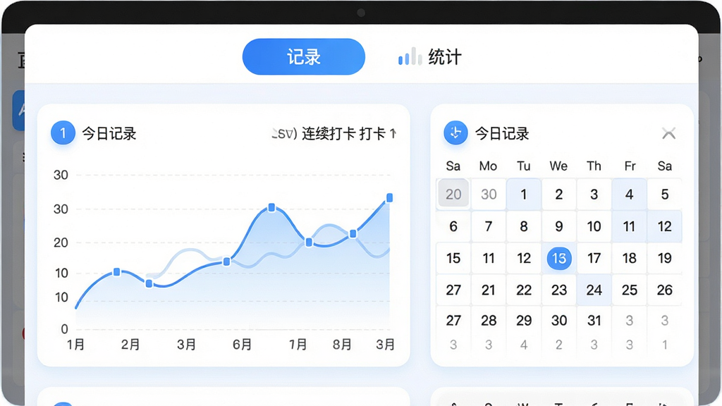 AnyLogӦ�������棬���ÿ�Ƭʽ���֣�չʾ����ͼ����������ͼ�������С���¼���͡�ͳ�ơ���ǩҳ������������������ɫ��ɫ����ͼ��Բ�󣬱����ɾ���������ֱ�ǩ�硰���ռ�¼���������򿨡������ɶ������ʸ��壬�ɾ��޶���Ԫ��
