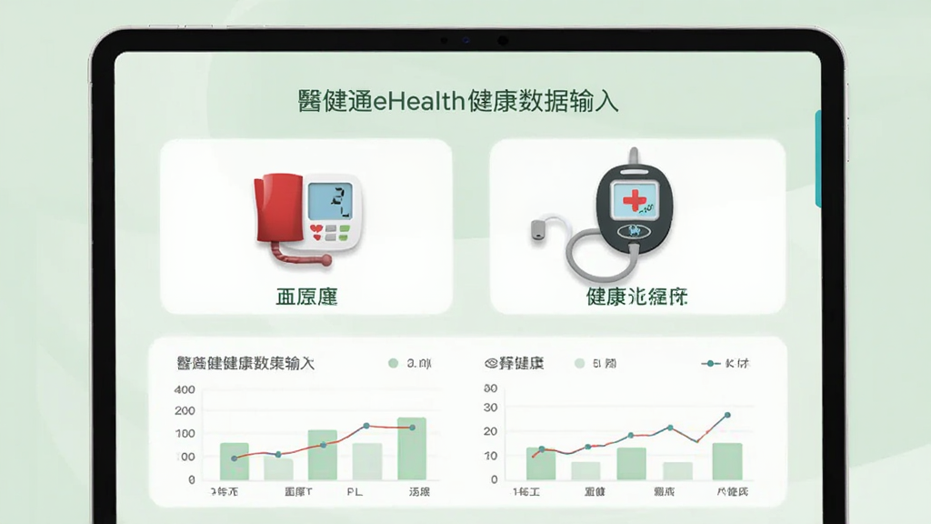 ��ͨeHealth��������������棬��ʾѪѹ�ƺ�Ѫ����ͼ�꣬�·���ͼ��������Ϊ����ɫ������ɾ��ִ�����������