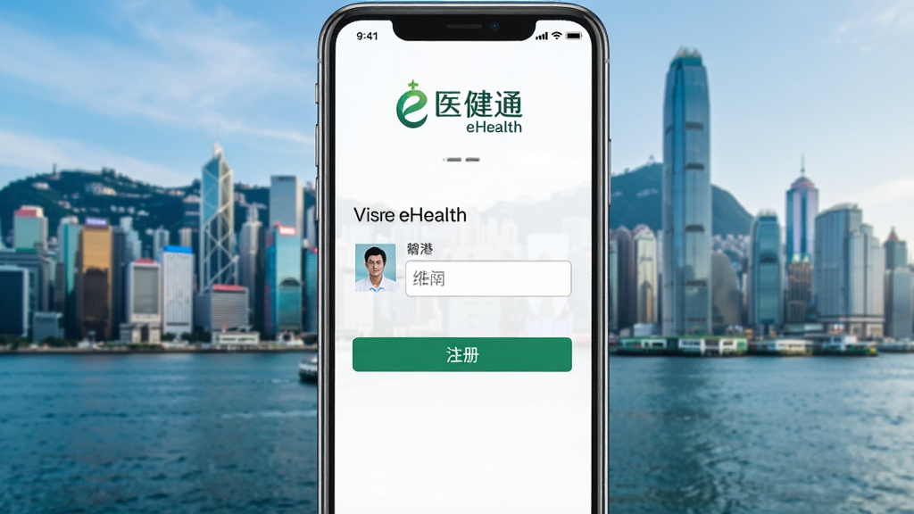 ��ͨeHealth�ֻ�Ӧ��ע����棬չʾ�������֤����򣬱���Ϊ���ά�۾�ɫ�����������������С�ҽ��ͨ��logo�����ʸ��壬�ɾ��޶���Ԫ��