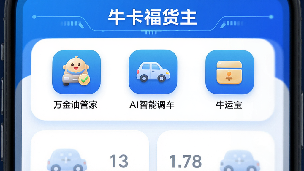 ţ��������APP�����棬������ɫ�Ƽ��з�񣬶�����ʾ��ţ�����������������·�չʾ������͹ܼҡ�����AI���ܵ���������ţ�˱����ȹ���ͼ�꣬����������ͼ��Բ�����������ɾ������ʸ��壬�޶���Ԫ��