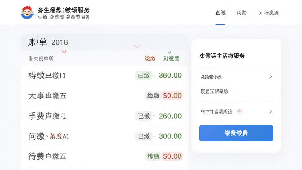 Bank of China 生活缴费服务页面,主体为账单列表与缴费按钮,布局清晰,排版简洁,风格亲和,细节显示已缴与待缴状态标签,画质柔和,无多余元素
