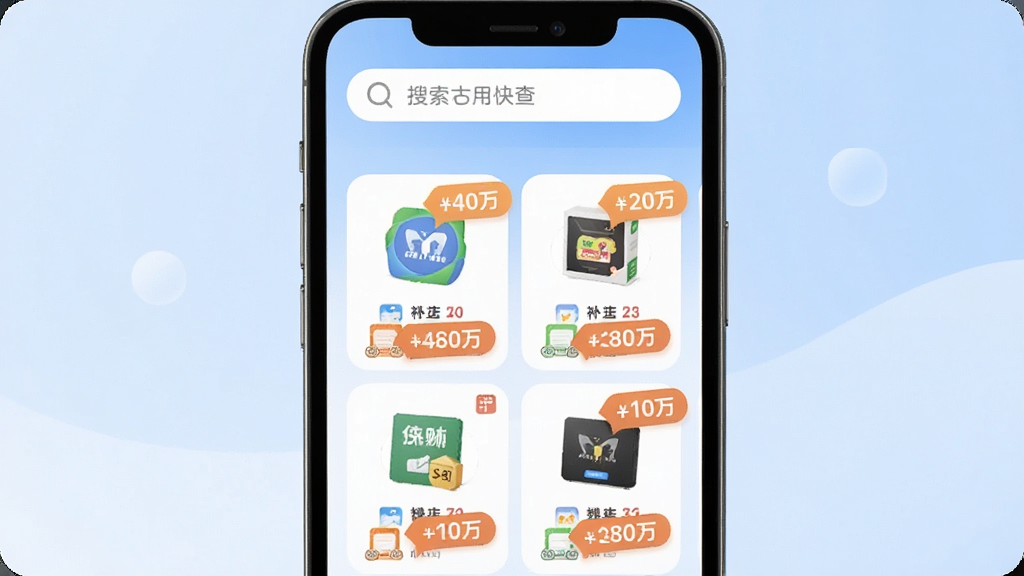 ����һ�����Ӧ�������棬�ֻ���Ļչʾ���ಹ����Ʒ�б����Żݽ���ǩ��������������Ŀ������Ϊ����ɫ���䣬ͼ��Բ�󣬷���ƽ��ˬ�����ʸɾ��޶���Ԫ��