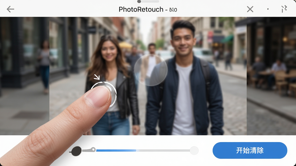 PhotoRetouch ���������ͼ����ָ����Ƭ��ͿĨ·�ˣ��·��л��ʴ�С���ں͡���ʼ�������ť��������ˬ��ָ����ȷ�����廭�ʣ��ɾ��޶���Ԫ��