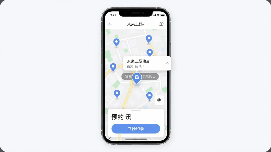 δ������App��ͼ�ҵ�ҳ�棬����Ϊ�ֻ���ͼ����ʾ����ŵ��ǣ�����һ�����չ����ʾ�ŵ���������룬�ײ���Ƭ��ʾԤԼ��ť������Լ��ǳɫ������UI���������ϸ�ڸɾ�