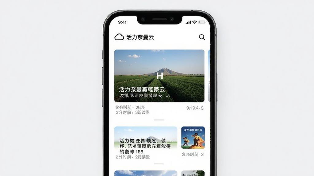 主体为手机界面展示“活力奈曼云”新闻列表,配有大图新闻卡片,布局为纵向列表,排版简洁,现代简约风格,细节包含发布时间与阅读量,画质清晰,干净整洁