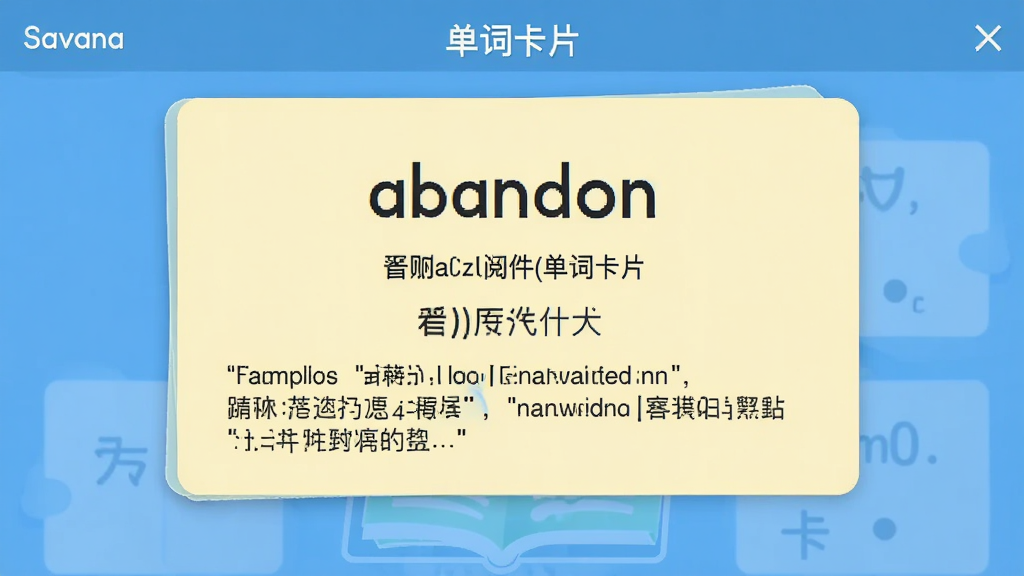 һ��չʾSavana�����������Ķ����������ʿ�Ƭ�������ͼƬ����Ƭ����ʾ���ʡ�abandon�����·������ꡢ������������䣬��Ƭ����Ϊ����ɫ�����������£��Ű����룬���ʸ��塣