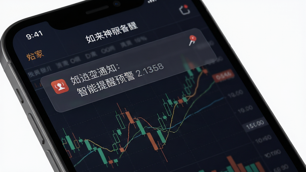 如来神涨软件的智能提醒功能界面,手机屏幕上显示股票预警通知,背景为股市K线图,布局清晰,排版简洁,风格现代,细节丰富,画质高清,干净无多余元素