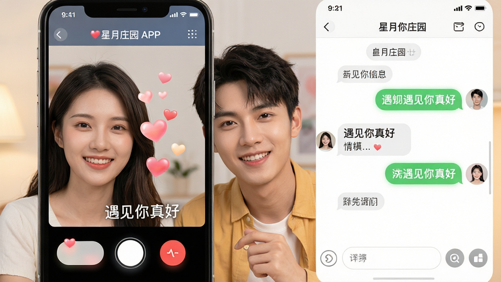 ���壺����ׯ԰APP���棬��λ�����û����ڽ�����Ƶ���죬�������а�����Ч�����֡���������á������֣��ֻ�����չʾ���������Ϊ��Ƶ���ڣ��Ҳ�Ϊ������Ϣ�����Ű棺������η��������ܰ�ť���ԣ�����ִ����£���ů������ϸ�ڣ���Ƶ�����������û�Ц����Ȼ����ť����͹�Ӱ�����ʣ��߷ֱ��ʣ��ɾ����޶���Ԫ�ء�