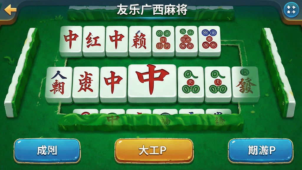 友乐广西麻将游戏界面截图,展示红中赖子牌型和清晰的操作按钮,布局整洁,画风明亮,细节丰富,画质高清,干净无多余元素