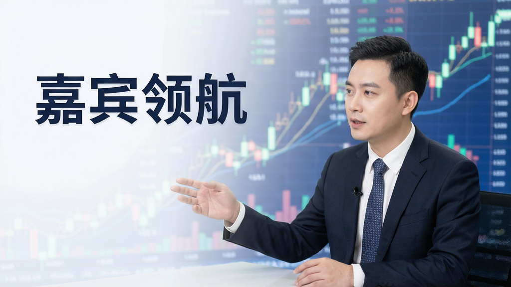 凯石牛牛嘉宾领航页面,财经嘉宾正在分析经济数据,背景为股市图表,画质清晰,构图简洁,文字“嘉宾领航”
