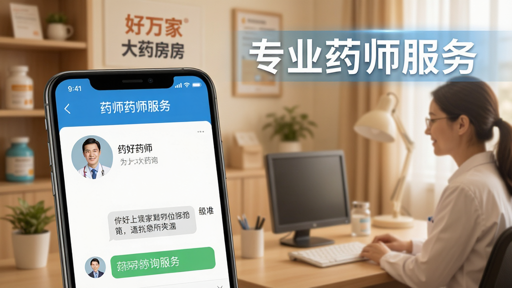 ����Ҵ�ҩ��APPҩʦ������ѯ���棬��ʾҩʦͷ��ͶԻ����ڣ�����Ϊ��ܰ�İ칫�ҳ������������������רҵ���У�ͻ����רҵҩʦ�������������ʸɾ�