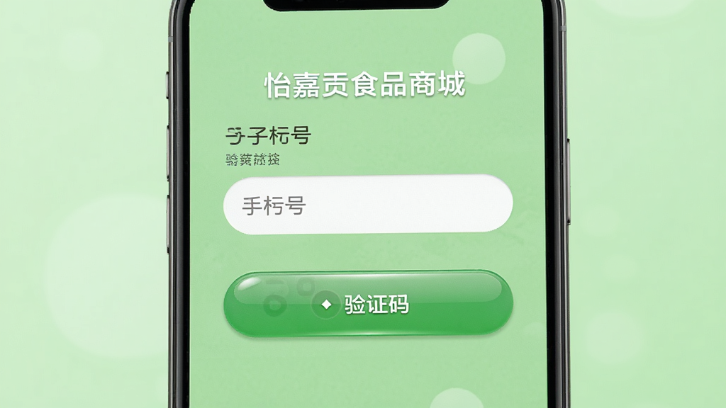 ���ι�ʳƷ�̳�App�ֻ�ע��ҳ�棬�����࣬���ֻ�����������֤�밴ť������Ϊǳ��ɫ������Ϊ�ֻ���Ļ��д�����־��У��Ű����������дʵ��ϸ�ڰ��������߹⣬���ʸ���ɾ����޶���Ԫ��
