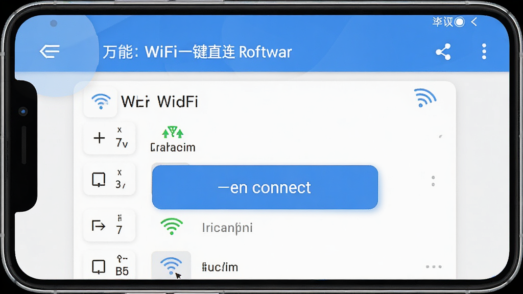 ����WiFiһ��ֱ�����������ͼ��չʾһ�����Ӱ�ť�͸���WiFi�б����ֻ���Ļ���У����ּ�࣬�ִ���ƽ�����UIϸ�����������ʸ��壬�ɾ��޶���Ԫ��