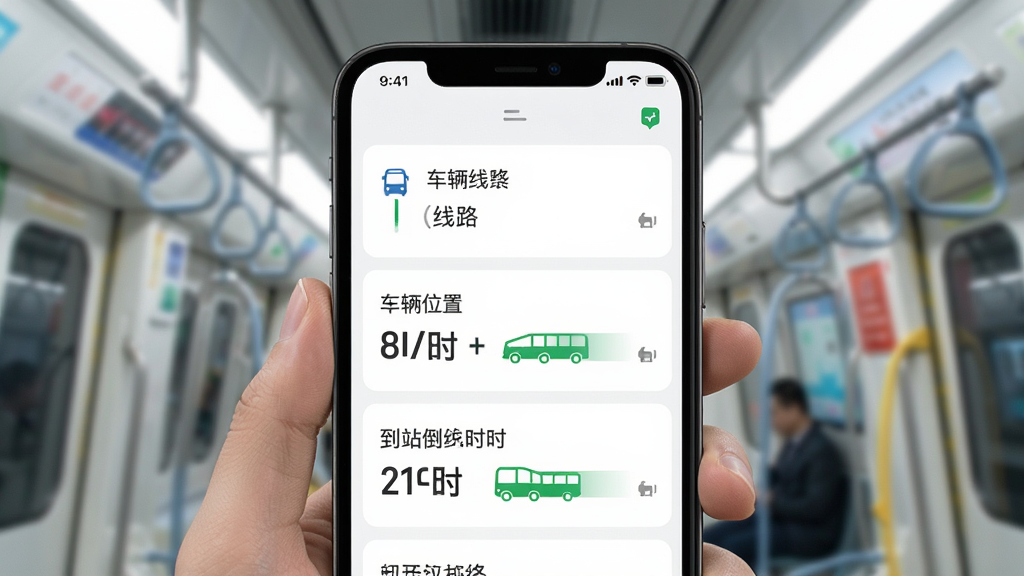 �ֻ�չʾ�����˳���App��ʵʱ����ҳ�棬����Ϊ�����б������ִ��ϵ�������Ϊ��·���ơ�����λ�á���վ����ʱ��������ִ���ϸ���г���ͼ���ƶ������������������޶���Ԫ��