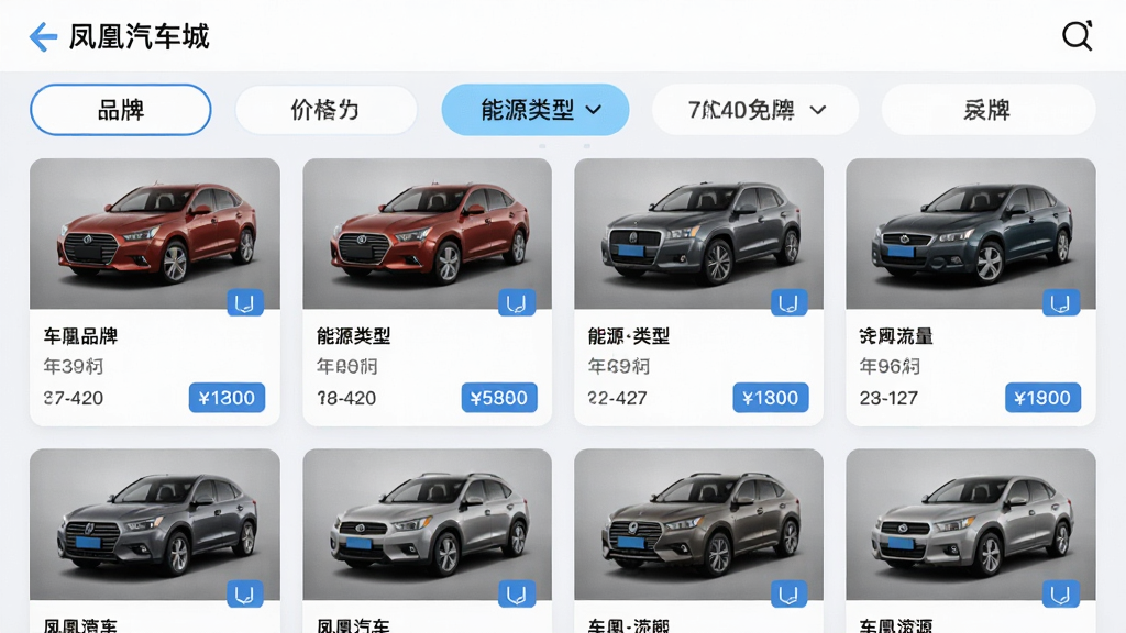 ���������App�����ͼ������Ϊ����ɸѡ�б�ҳ����������չʾƷ�ơ��۸���Դ���͵�ɸѡ��ǩ���·�����������ĳ�����Ƭ����ͼ���Ű���ü����б�ʽ��ƣ�����ִ���ƽ����ϸ�ڴ���ʾ�������ơ���ݺͼ۸��ǩ�����ʸ��壬����ɫ��������Ϊ�����ɾ��޶���Ԫ��