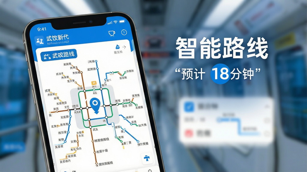 Metro��ʱ��APP�г̹滮�����ͼ���ֻ���Ļ����ʾ�人������·ͼ���Ƽ�·�߿�Ƭ�������黯������ͻ�����֡�����·�ߡ���Ԥ��18���ӡ����Ű���ˬ��ɫ�����״��䣬����ƽ�������ʸ��壬�޶���Ԫ��
