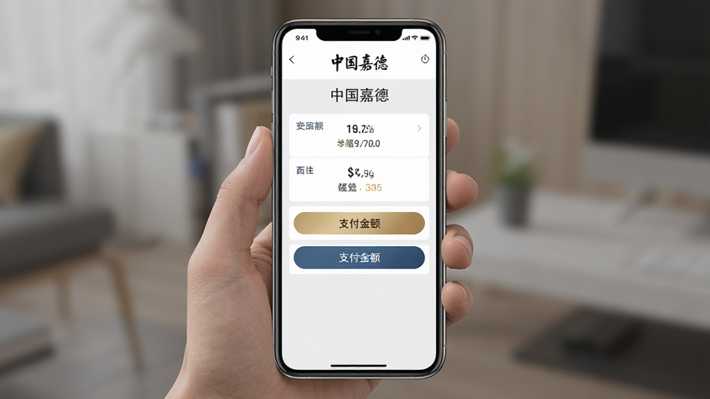 主体:中国嘉德APP保证金支付界面;布局:手机屏幕显示支付选项;排版:简洁明了,按键醒目;风格:商务感,清雅色调;细节:包含“中国嘉德”字样与支付金额;画质:高分辨率,干净,无多余元素
