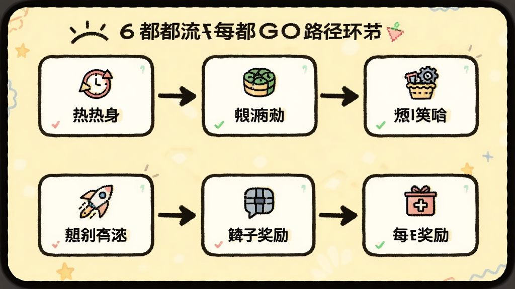 ����GO ÿ��ѧϰ·������ͼ��չʾ��������������6�����ڣ��ü�ͷ���ӣ�����Ϊ����ɫ������Сͼ�꣬����ֱ�ۣ����ʸɾ����޶���Ԫ��