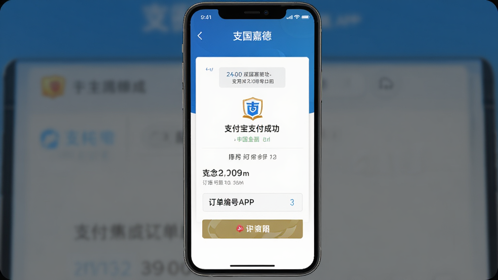 展示中国嘉德APP安全支付界面的图片,主体为支付宝支付成功页面,布局居中,排版干净,风格写实,细节包含支付金额与订单编号,画质高清,干净,无多余元素