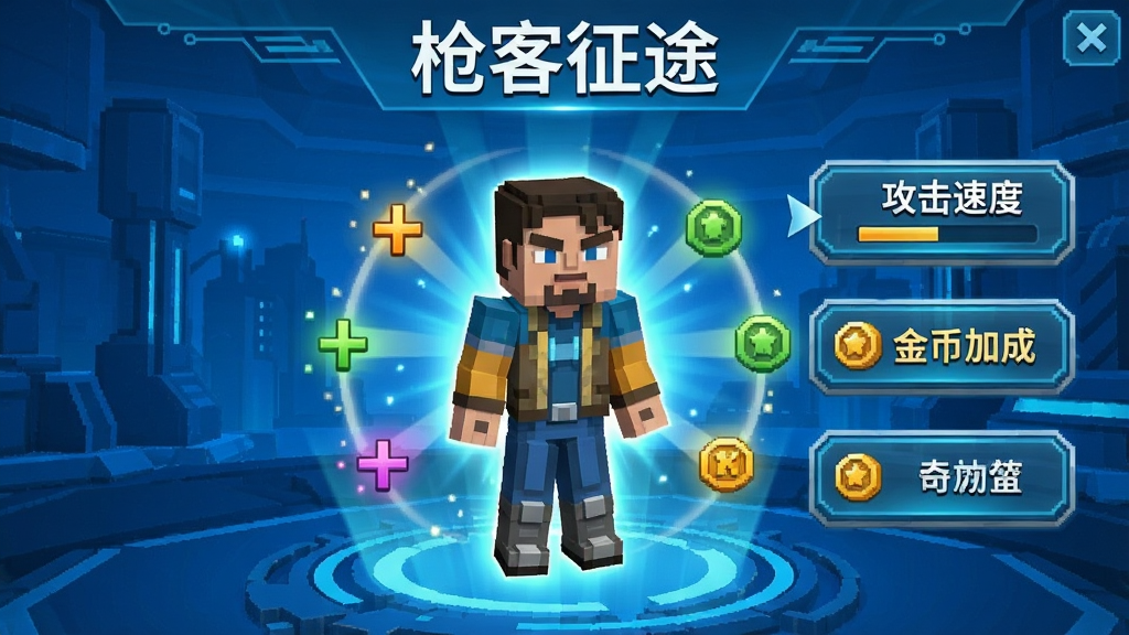 ǹ����;��ɫ�������棬����С��վ����Ļ���룬��Χ�����Լӵ��Ч���Ҳม����ť��ʾ�������ٶȡ�����Ҽӳɡ������֣�����Ϊ�Ƽ�����ɫ�����������壬ϸ�ڷḻ���޶���Ԫ��