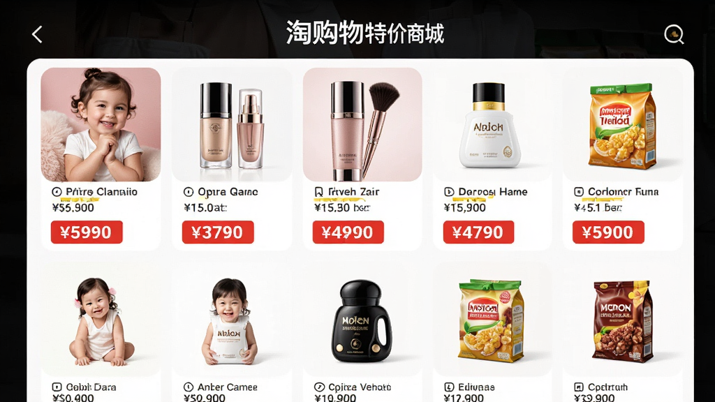 �Թ����ؼ��̳�APP��������Ŀ����Ʒ���н��棬����ĸӤ����ױ��ʳƷ�ȶ��Ʒ�࣬��ƷͼƬ�������ۣ��۸��ǩ��Ŀ�����岼���������򣬻��ʸ��壬������Ԫ��