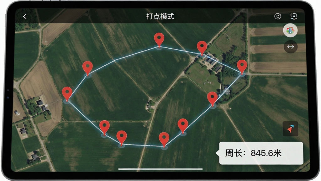 ƽ���豸����ʾ�������ǵ�ͼ����ͼ���ж����ɫ��λͼ���������ӳɶ���Σ���Ļ���½ǵ������Կ���ʾ���ܳ���845.6�ס���ҳ�涥���С����ģʽ������������Ϊũ�����ͼ��������Ƽ���ǿ������ϸ�壬�ɾ��޶���Ԫ�ء�