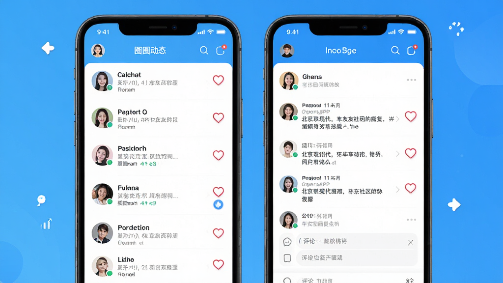 �����ִ�APP������������չʾͼ��չʾ�û��������棬����Ȧ�Ӷ�̬�������б������ۻظ�����������ƻ��ã����û�ͷ��͵���ͼ�꣬������£������������������ã��޶���Ԫ��