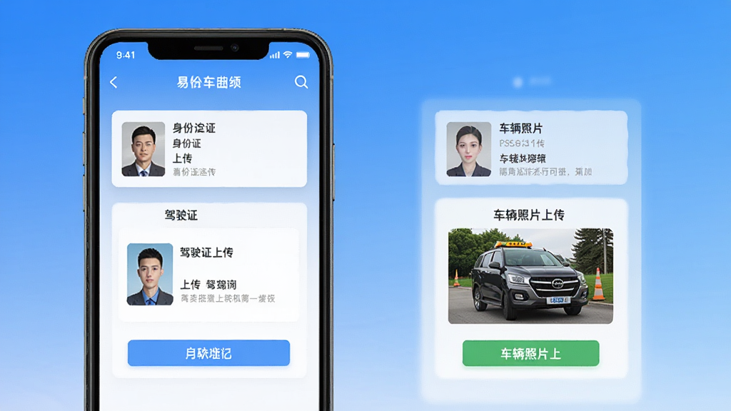 ��̨������˾����APPע����棬�ֻ���Ļ��ʾ˾����פ��������������֤�ϴ�����ʻ֤�ϴ���������Ƭ�ϴ����򣬱���Ϊ������ɫ���䣬���дʵ��ϸ�����������ʸɾ����޶���Ԫ��
