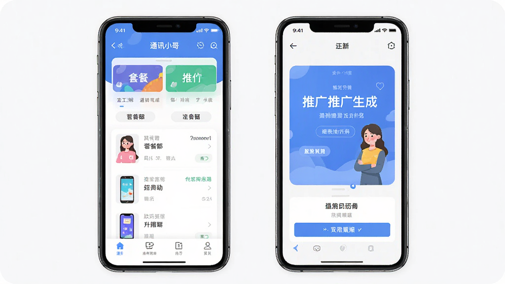 ͨѶС��APP����չʾ������Ϊ�ֻ���Ļ����ʾ�ײ��б����ƹ㺣������ҳ�棬�����������Ű��࣬�ִ���ƽ�����ϸ�ڷḻ�����ʸ��壬�ɾ��޶���Ԫ��