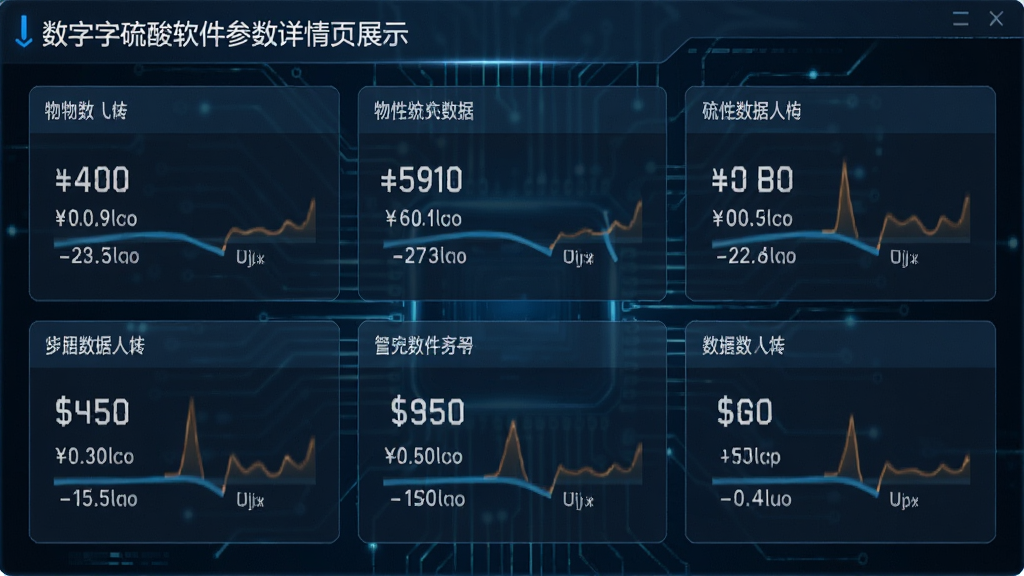 数字硫酸软件参数详情页展示,清晰展示各项物性数据的数值与单位,排版整齐专业,界面科技感强,画质干净无多余元素