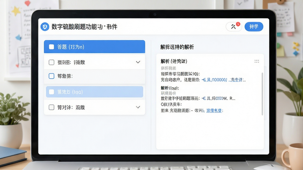 数字硫酸刷题功能界面截图,展示答题选项与解析区域,背景简洁明亮,学习氛围浓厚,画质干净无多余元素