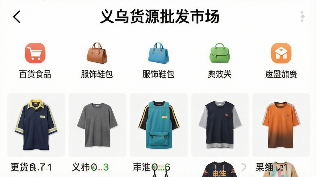 һ���ֻ�Ӧ�ý���ĸ����ͼ�����涥����ʾ�����ڻ�Դ�����г����������м��Ƿ��ർ�������������ٻ�ʳƷ����������Ь������ͼ�꣬�·�չʾ��Ʒ�ٲ�����ͼƬ������ɫ���������Ű����룬�ɾ��޶���Ԫ��
