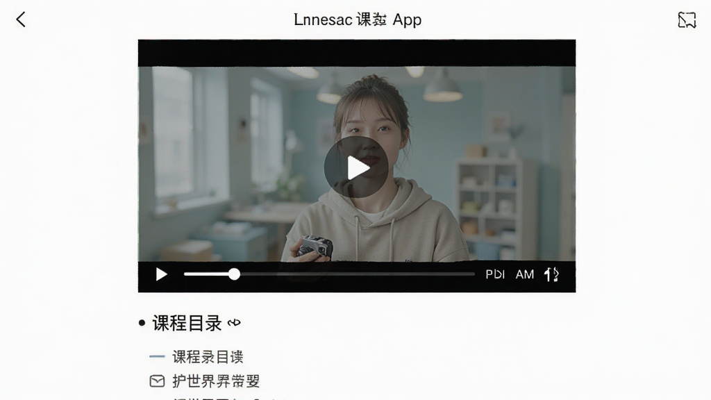 ������App�γ̲���ҳ�棬��Ƶ���ھ��У��·��ǿγ�Ŀ¼�������࣬���廭�ʣ��޶���Ԫ��