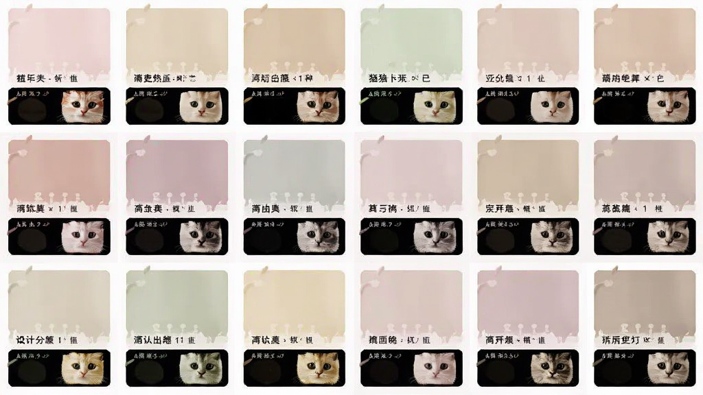 小猫补光灯软件功能展示图,主体是11种色板排列展示,布局为网格状排列,排版整齐,风格为清新少女感,细节包括每种色板的颜色名称和预览效果,画质高清干净无多余元素
