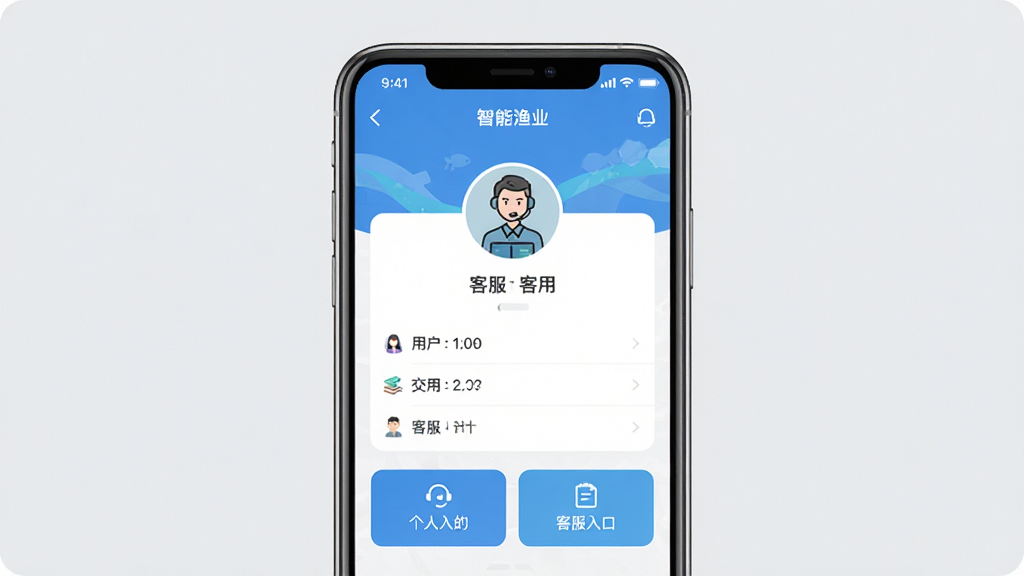 �ǻ���ҵapp�������Ľ���չʾ�û���Ϣ�Ϳͷ���ڣ��ֻ���Ļ���У�ǳ��ɫ��������Լ��񣬸ɾ��޶���Ԫ�أ����廭��