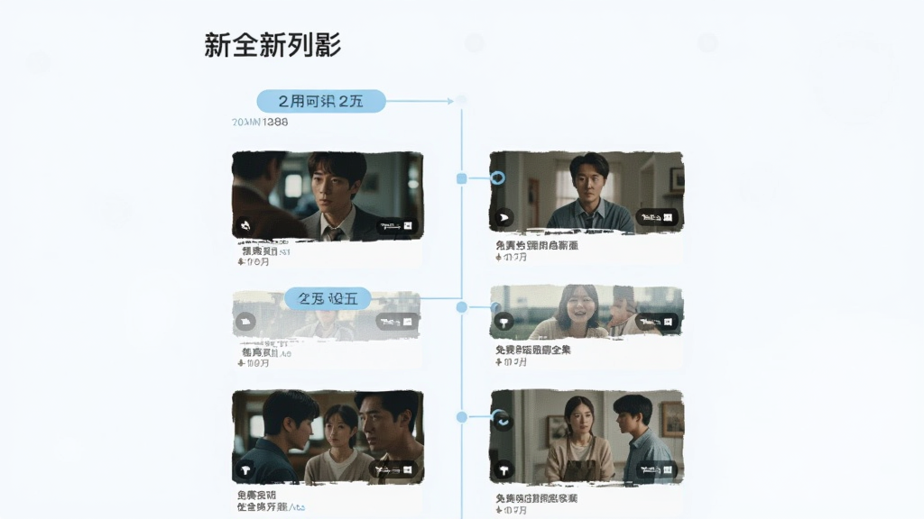 免费短剧全集免应用内更新页面,主体为时间轴样式的新剧列表,布局纵向排列,排版简洁明了,风格清新浅色,细节包含日期标签和剧集缩略图,画质清晰,干净,无多余元素