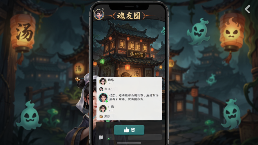 ����������Ϸ�����ͼ������Ϊ����Ȧ�罻���棬����Ϊ�ֻ���Ļ���棬�Ű������ɫͷ�񡢶�̬���֡����ް�ť�����Ϊ�ִ��ظ�UI��ϸ�������ݱ���������ͼ�꣬���ʸ��壬�ɾ����޶���Ԫ��