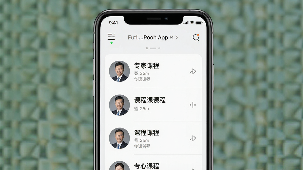 һ��չʾ��������APP�Ľ����ͼ������Ϊ�ֻ���Ļ��ʾר�ҿγ��б������־��У��Ű�����������ִ���Լ��ϸ�ڰ���ר��ͷ��Ϳγ����ƣ����ʸ��壬�ɾ����޶���Ԫ��