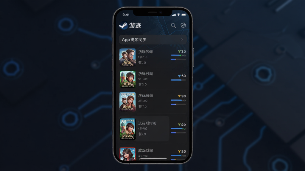 �μ�App�����ͼ��չʾSteam��Ϸ��ͬ���б���������Ϸ���桢����ʱ�����ɾͽ�����������Ϊ��ɫģʽ���ֻ���Ļ����չʾ�������Ƽ��У������������ɾ��޶���Ԫ��