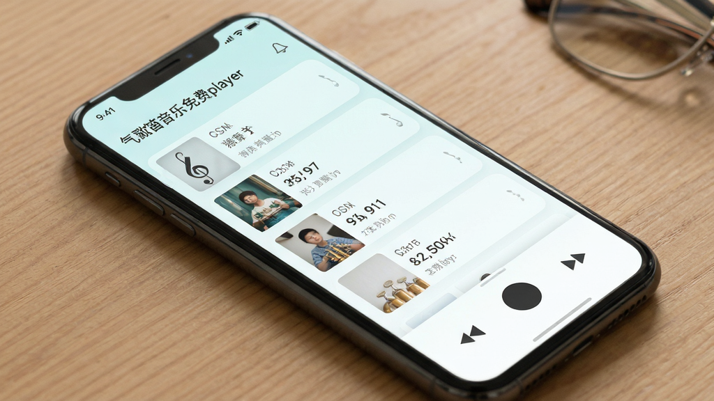 汽笛音乐免费player 手机应用界面展示 清新简约风格 主界面歌单列表 播放控制按钮 浅色背景 干净整洁 高清画质 无多余元素